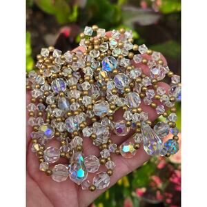 Vintage AB Aurora Borealis & Gold Beaded Dramatic Chandelier Clip On Earrings